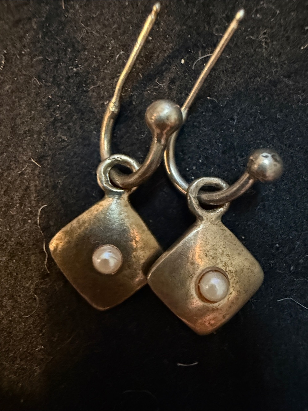 Silver.   Tone Square Drop Earrings with Pearl Accent